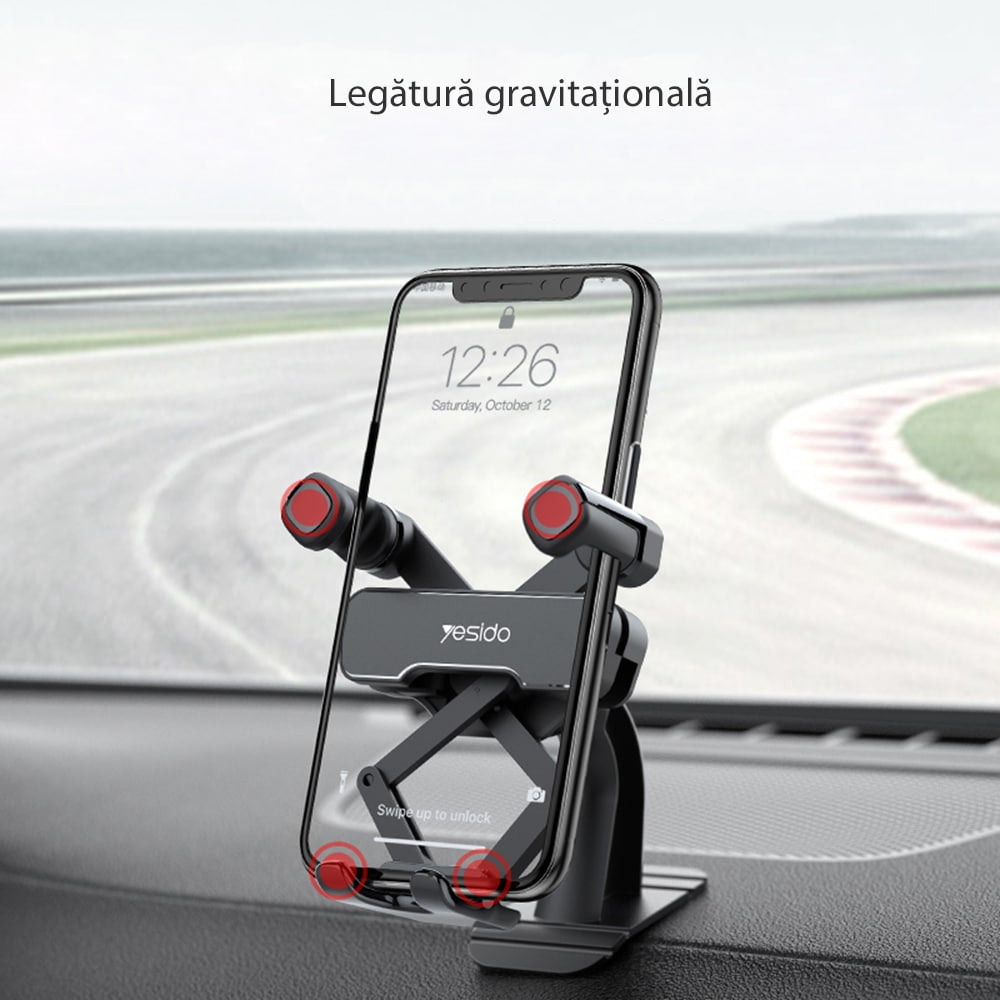 Yesido - Auto držač (C90) s Gravity Gripom za instrument ploču - crni