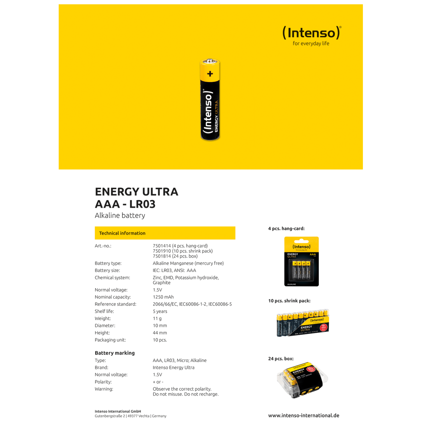 (Intenso) Baterija alkalna, AAA LR03/4, 1,5 V, blister 4 kom