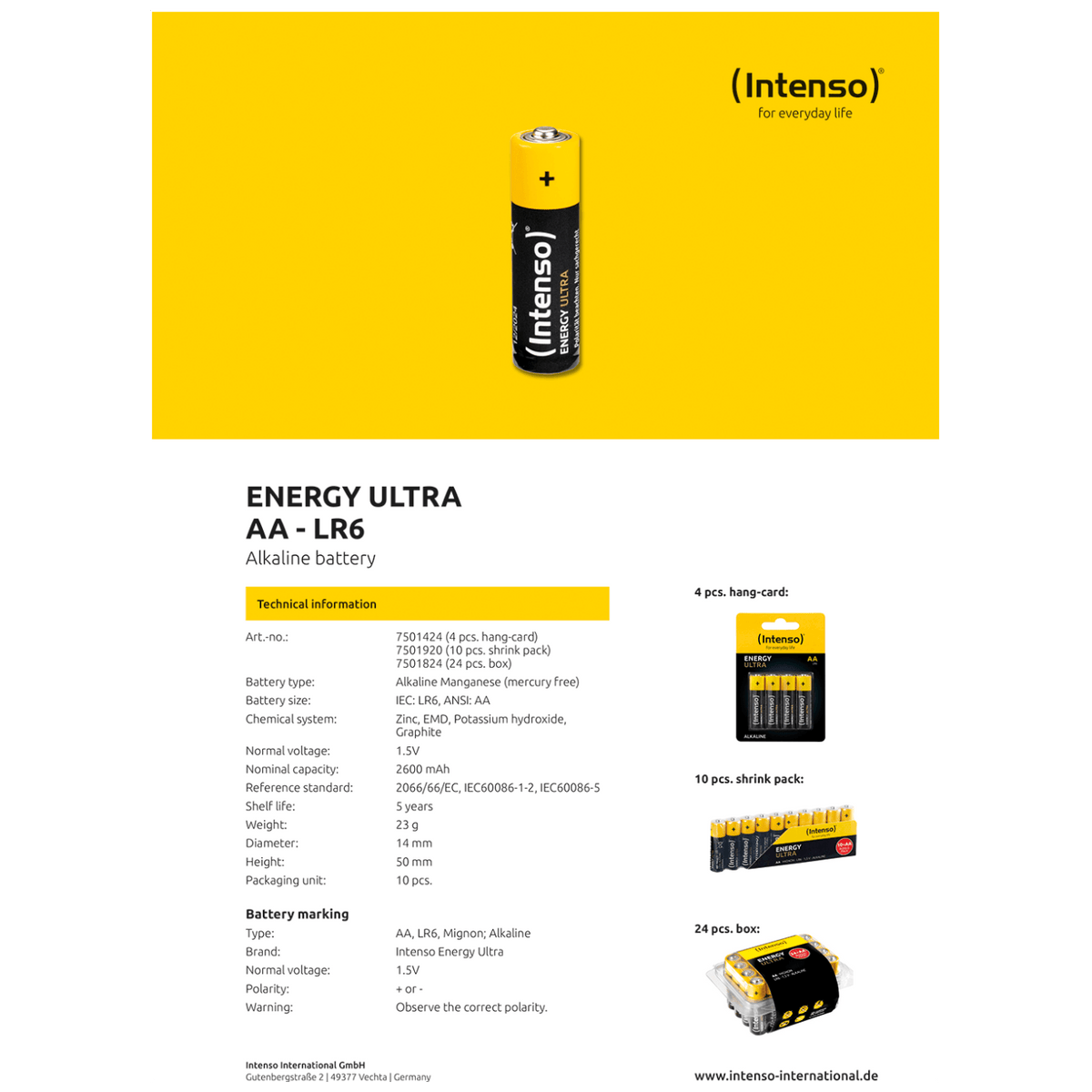 (Intenso) Baterija alkalna, AAA LR03/4, 1,5 V, blister 4 kom