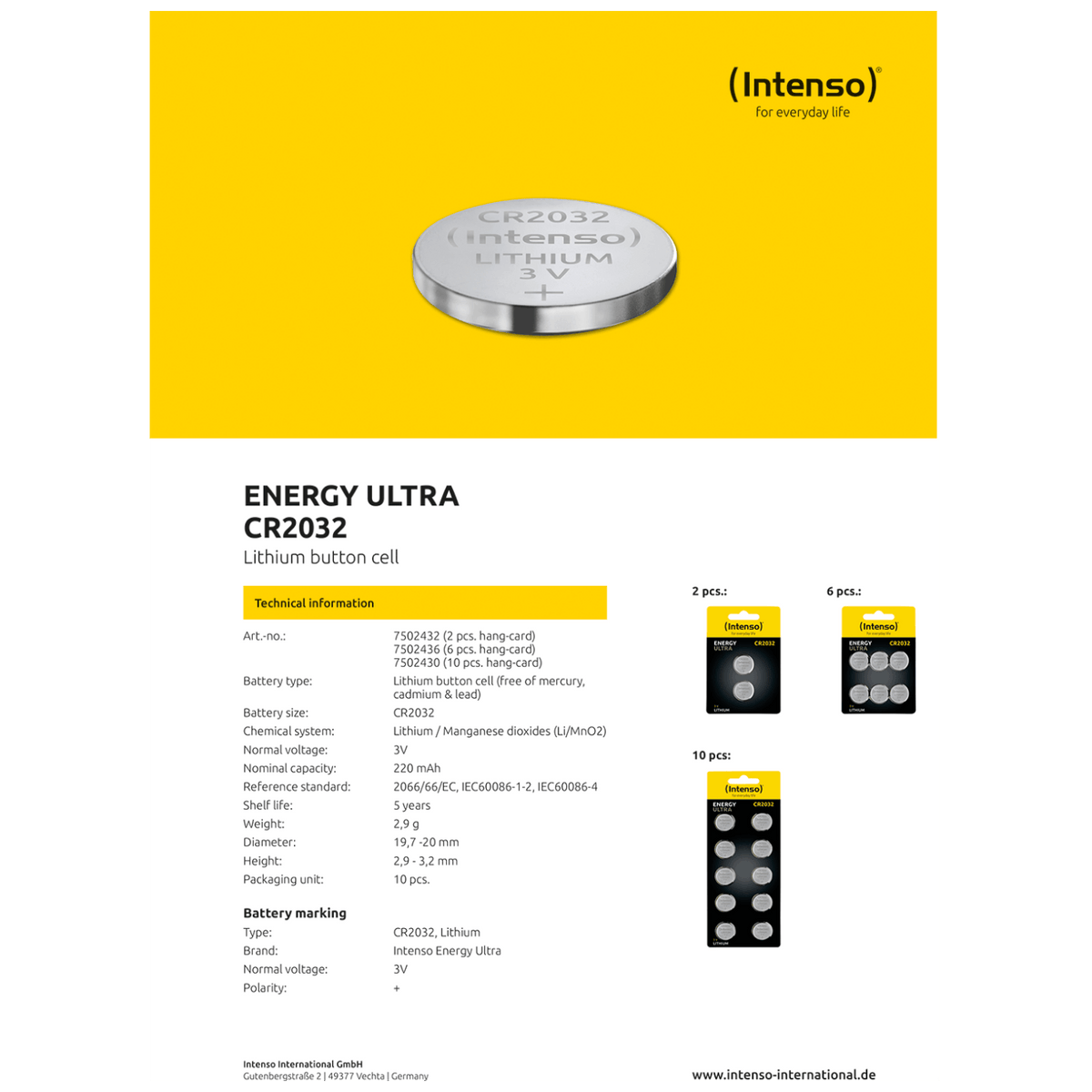 (Intenso) Baterija litijska, CR2032/6, 3 V, dugmasta, blister 6 kom
