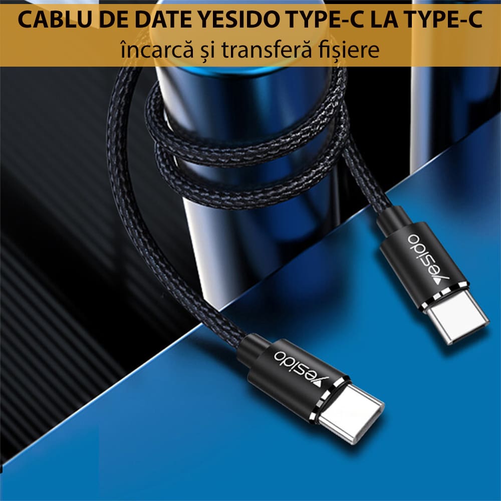 Yesido - podatkovni kabel (CA-55) - Type--C na Type-C, 45W, 3A, 1,2 m - crni