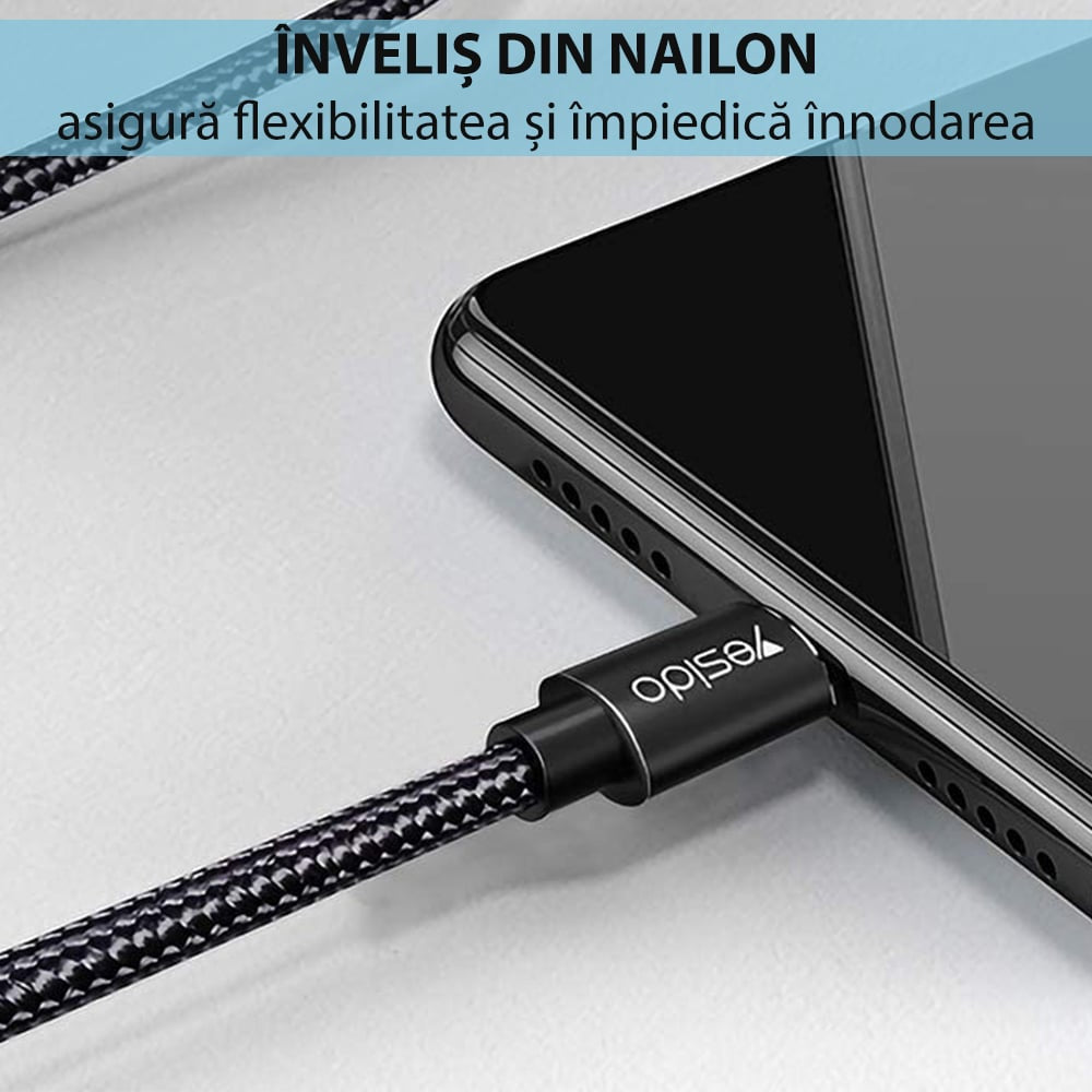 Yesido - podatkovni kabel (CA-55) - Type--C na Type-C, 45W, 3A, 1,2 m - crni