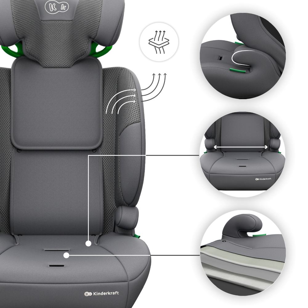 Kinderkraft autosjedalica Comfort Up 2 plus i-Size 9-36 kg (76-150 cm) bez Isofix-a, Grey