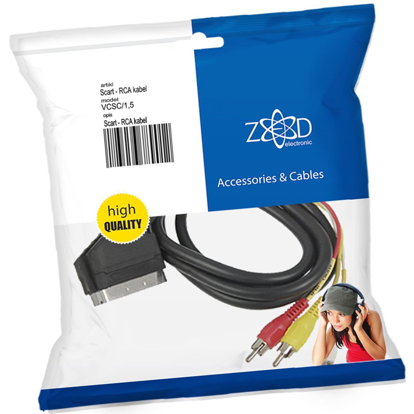 ZED electronic Scart - RCA (činč) kabel , 1.5 met - VCSC/1,5
