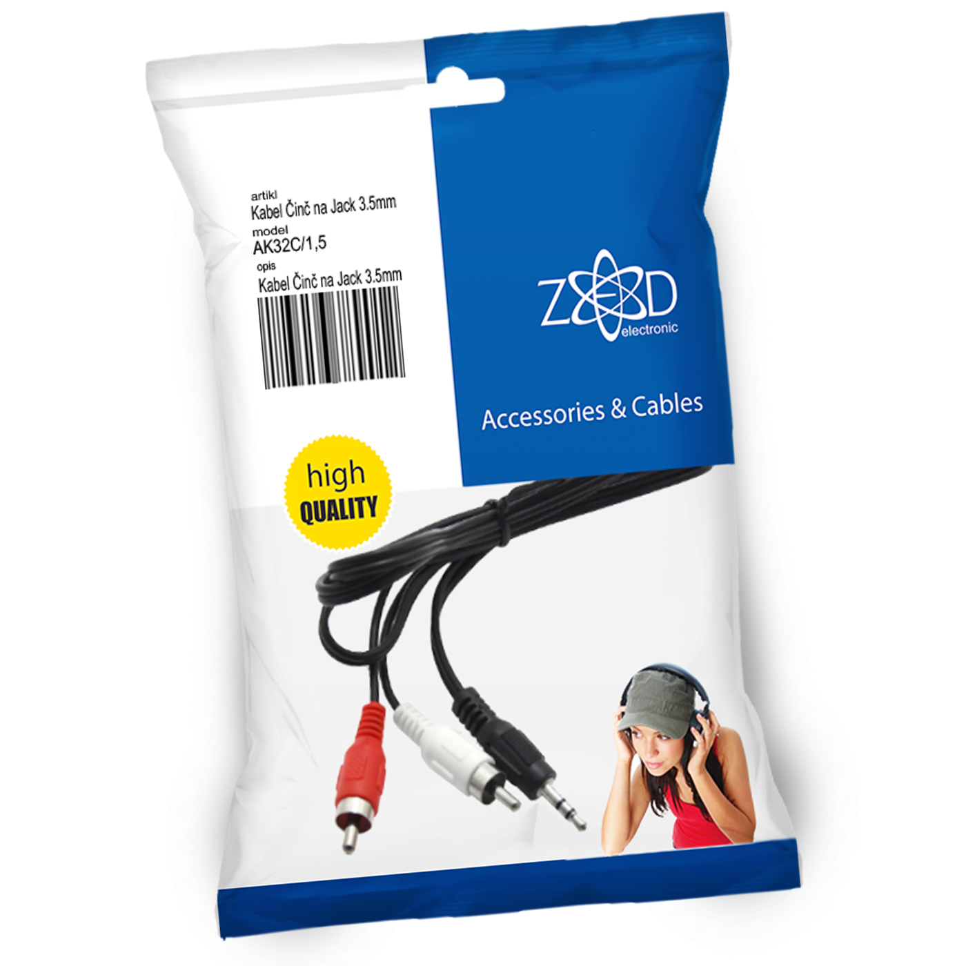 ZED electronic Činč na Jack 3.5mm kabel, dužina 1.5 met. - AK32C/1,5