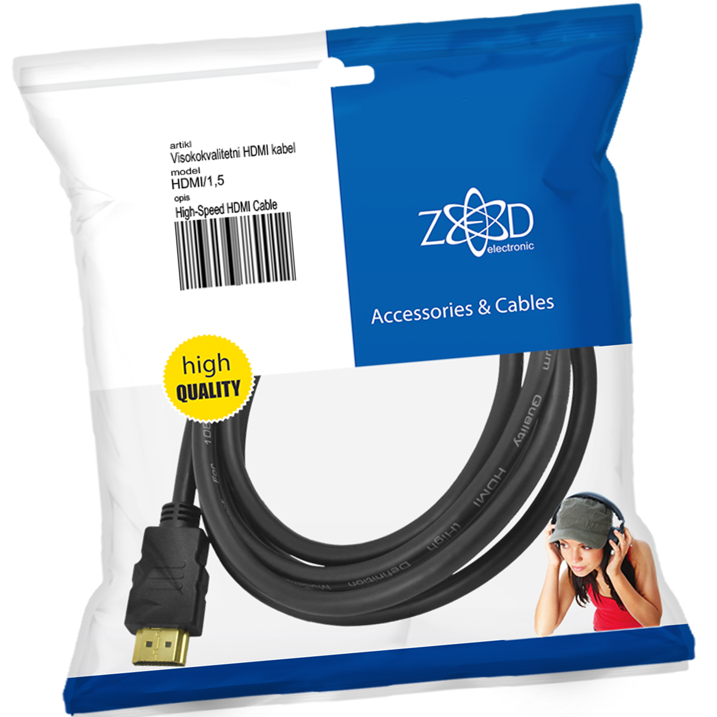 ZED electronic HDMI kabel, 1.5 met, ver. 1.4 - HDMI/1,5
