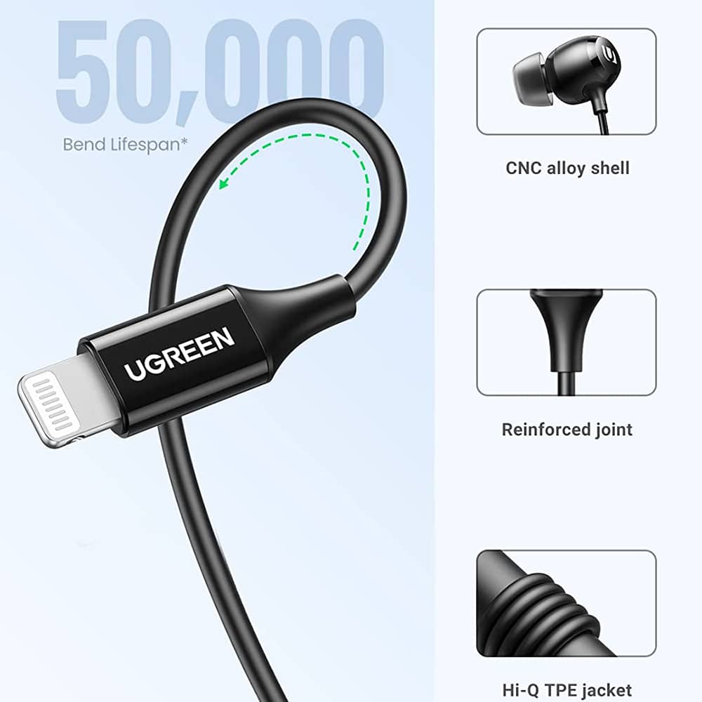 Ugreen - Stereo slušalice (30631) - In-Ear s MFI Lightning priključkom - crne