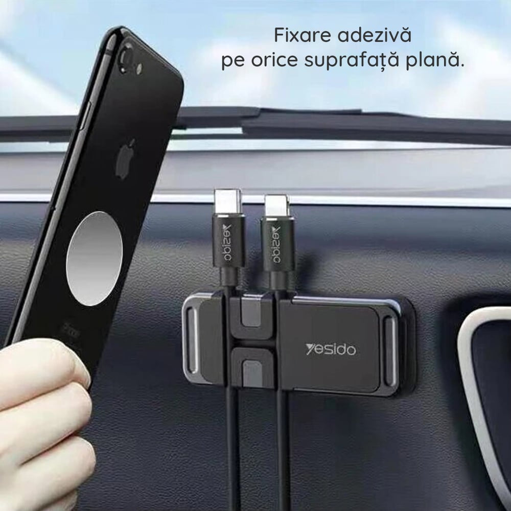 Yesido - Držač za automobil (C113) s magnetskim držačem, organizatorom kabela i drugim višenamjenskim značajkama - crna