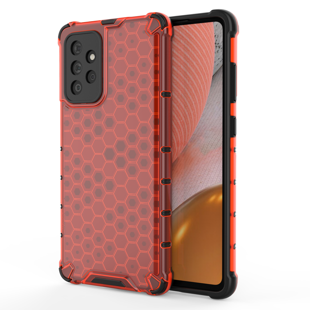 Honeycomb pancirna futrola sa silikonskim okvirom za Samsung Galaxy A72 5G/Galaxy A72 4G - Crvena