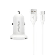 Borofone punjač za auto s kabelom - 2x USB s 2,4A USB C kabelom - Bijela KP27928