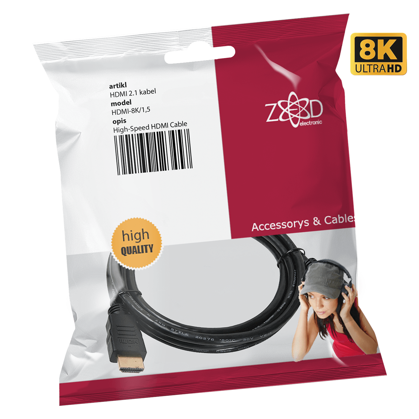 ZED electronic HDMI 2.1 kabel, 4K/120p ili 8K/60p, 48 Gbps, dužina 1,5 met. - HDMI-8K/1,5
