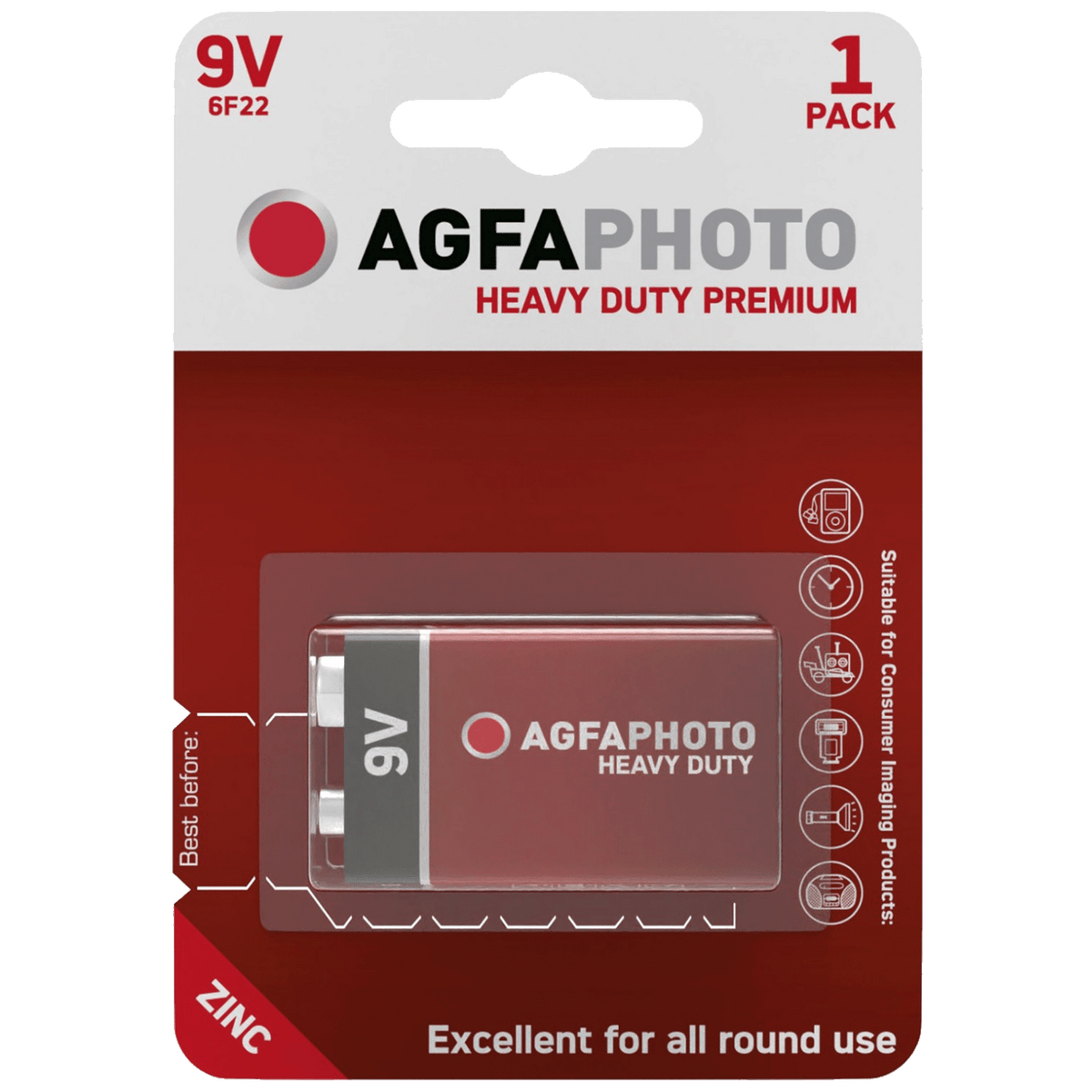 AgfaPhoto Zinc baterije, 6F22, 9 V, blister 1 kom. - 9V B1
