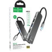 hoco. Konverter USB HUB type C to USB3.0/USB2.0/HDMI/RJ45/PD - HB23 Easy view