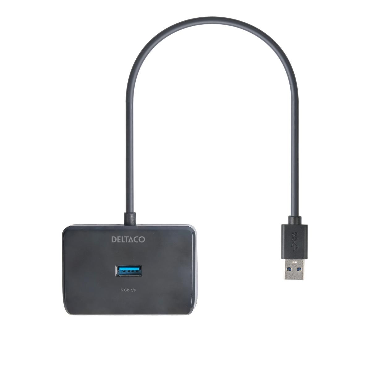 DELTACO USB-A hub 4x USB-A, , 5 Gbps,  s dodatnom ulaznom snagom, CRNI