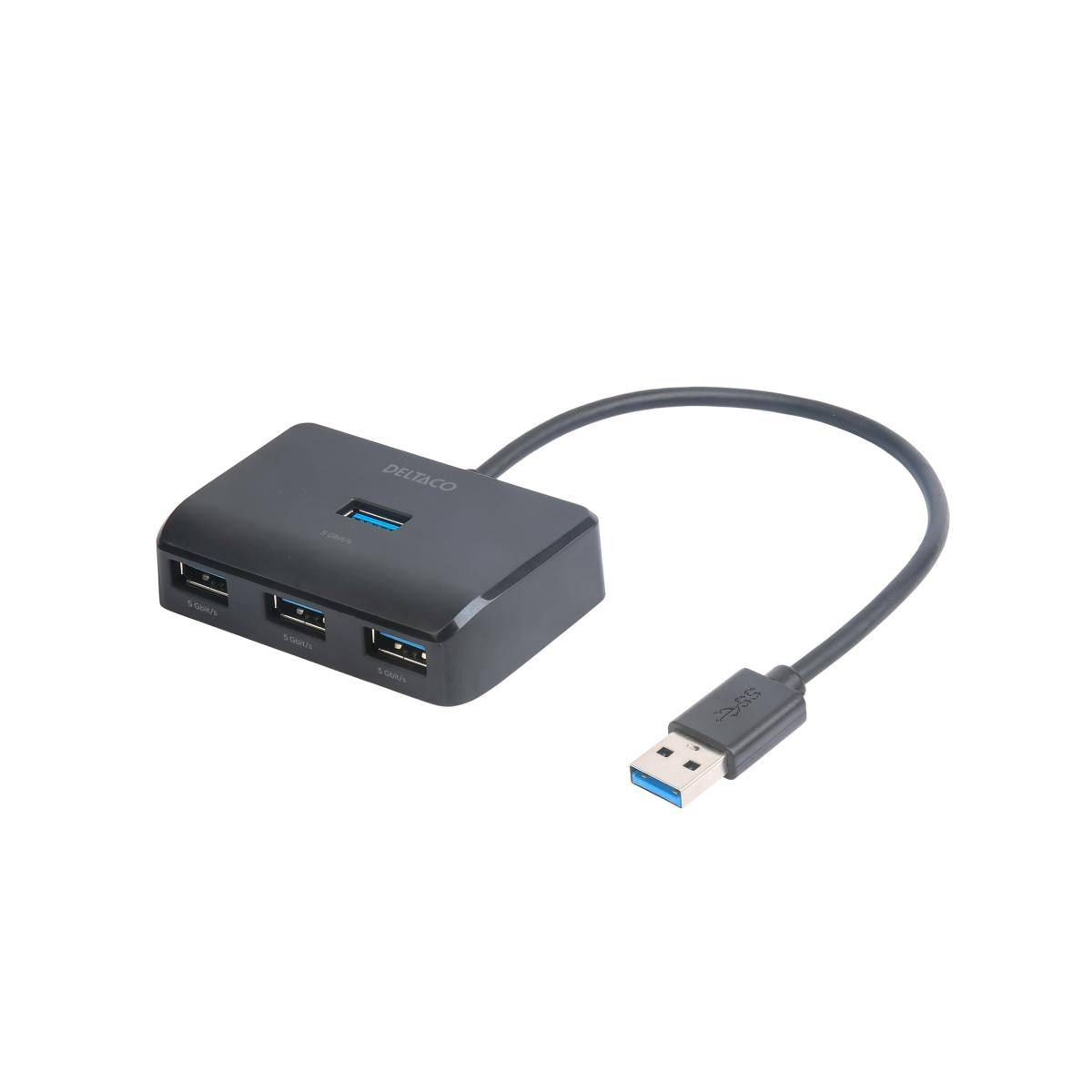 DELTACO USB-A hub 4x USB-A, , 5 Gbps,  s dodatnom ulaznom snagom, CRNI