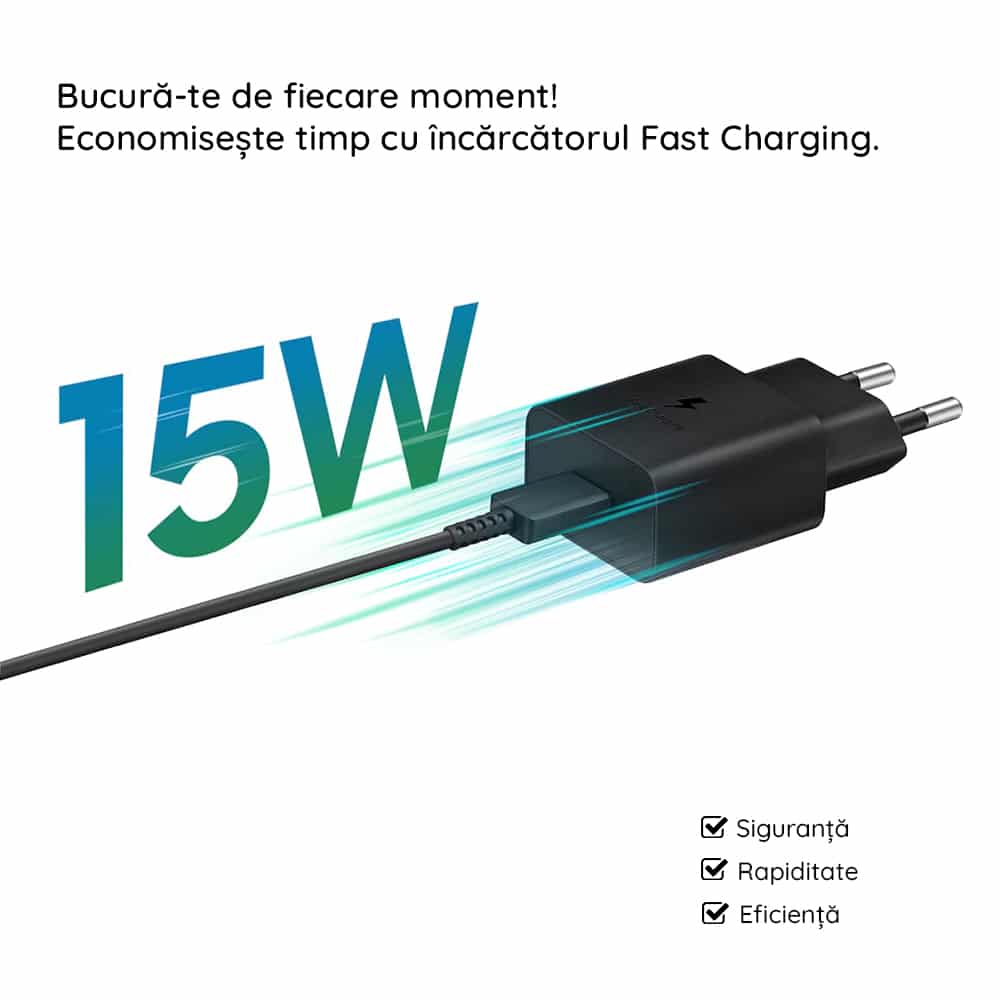Samsung - Zidni punjač (EP-T1510NBEGEU) - Brzo punjenje Type-C 15W - Crni