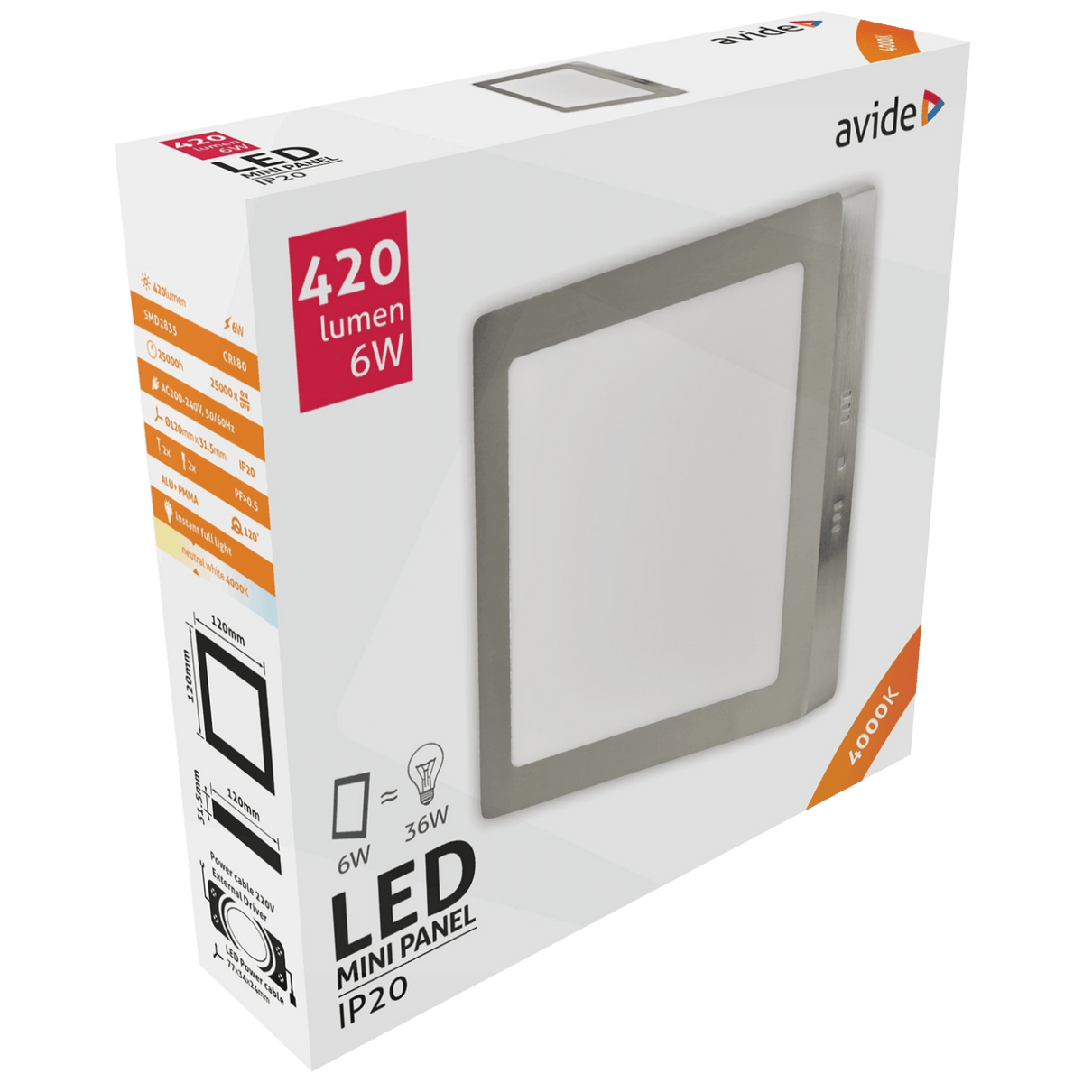 Avide Plafonjera LED, 6W, 420 lm, 4000K, IP20 - ACSMNW-R-6W-ALU