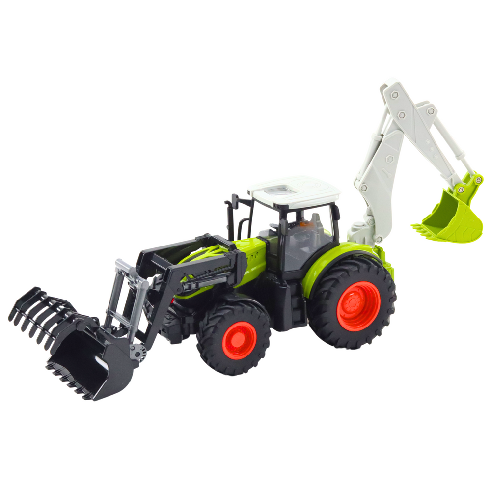 Traktor na daljinsko upravljanje s žlicom i grabilicom - zeleni