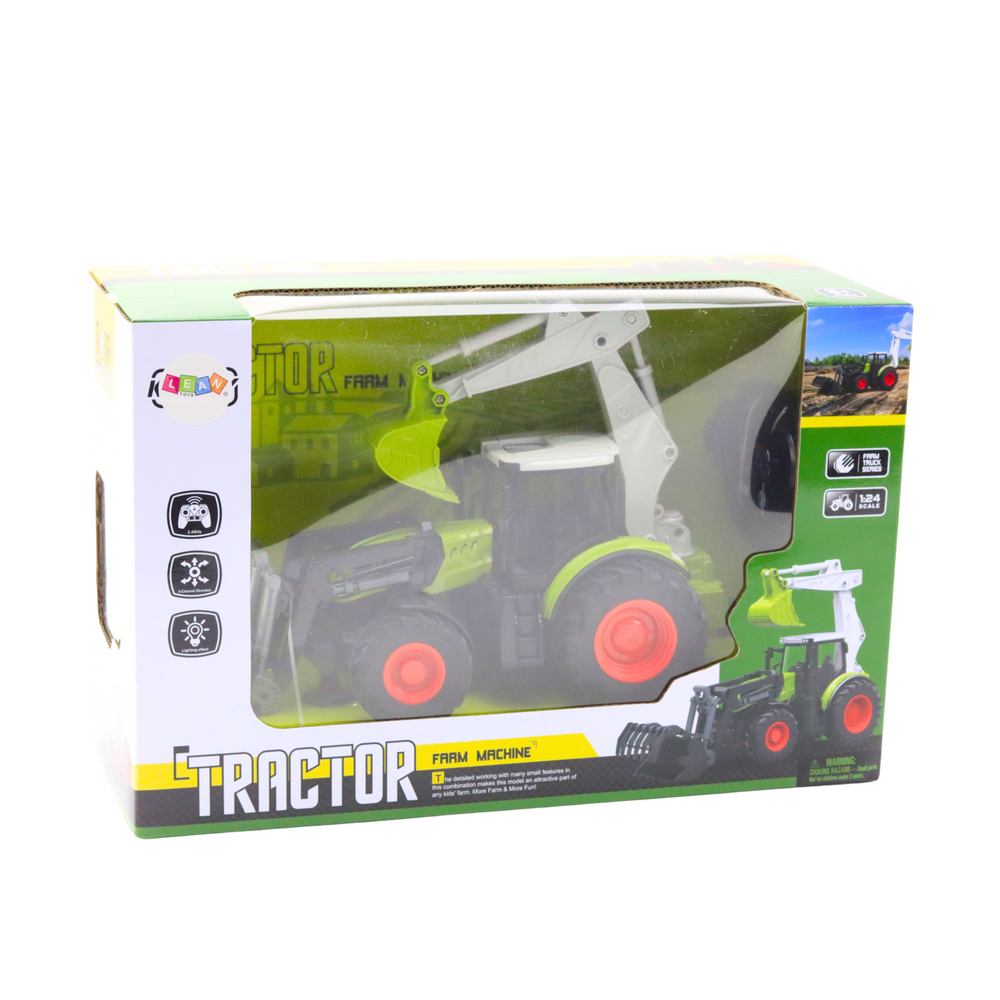 Traktor na daljinsko upravljanje s žlicom i grabilicom - zeleni