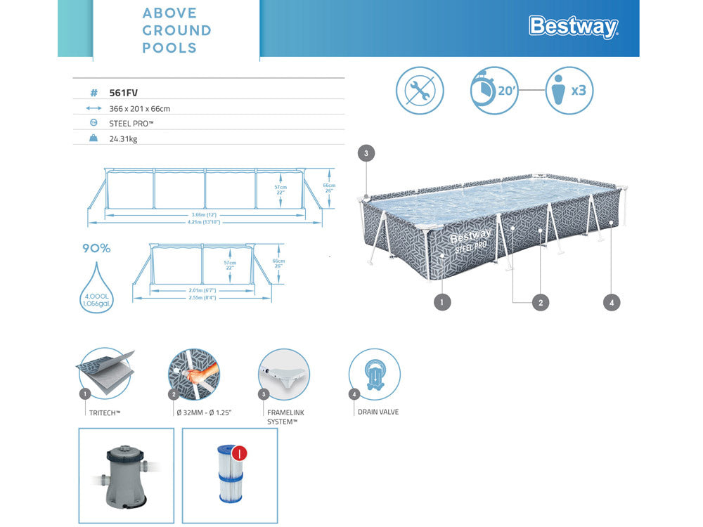 Bestway bazen 366x201x66cm set 7u1