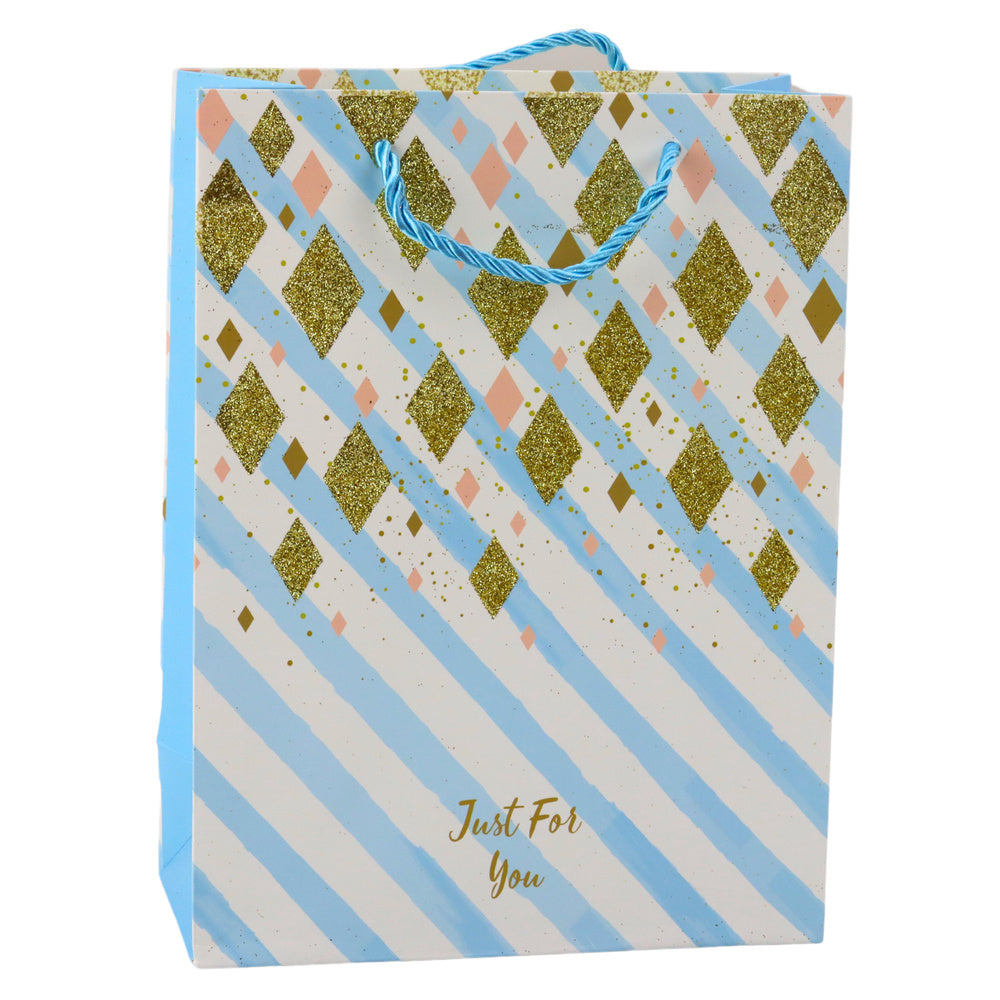 Paper Gift Bag Blue Pink Glitter 23 x 18 x 10.5 cm