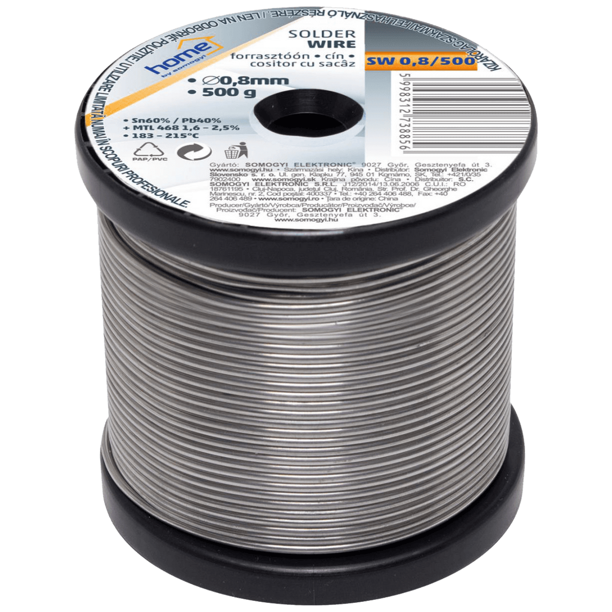 SMA Tinol za lemljenje, Ø 0.8 mm, 500g - SW 0.8/500