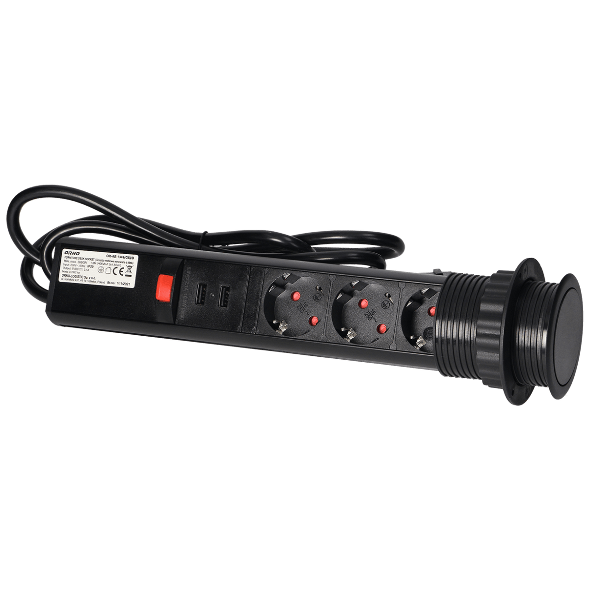 Orno Produžni kabel sa 3 x Schuko utičnice + 2 x USB, ugradbena - OR-AE-1349(GS)