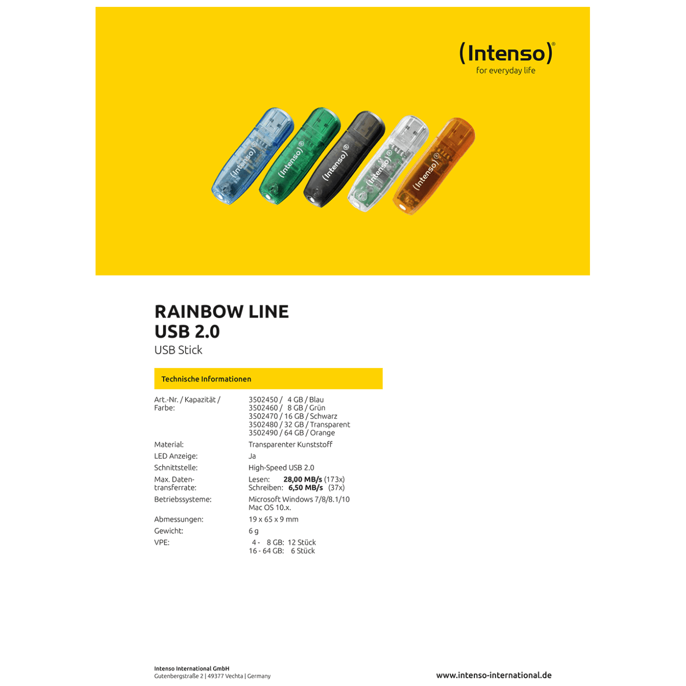 (Intenso) USB Flash drive 8GB Hi-Speed USB 2.0, Rainbow Line, ZELENI - USB2.0-8GB/Rainbow