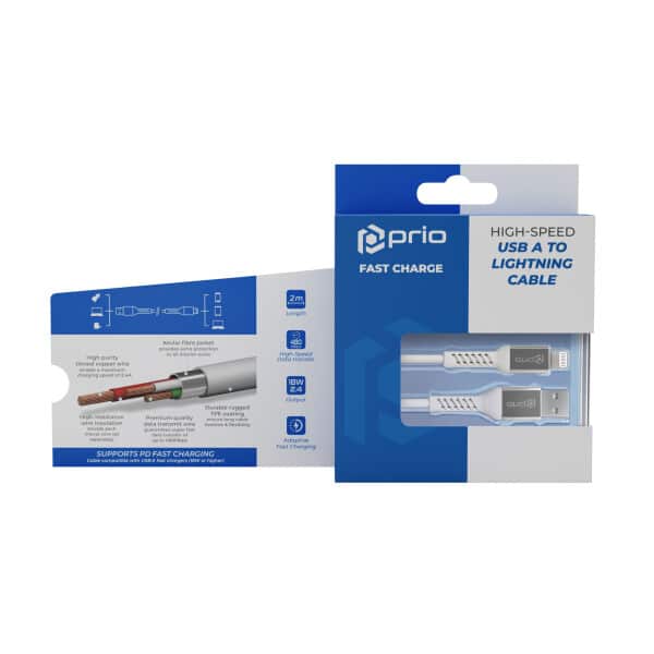 PRIO Charge & Sync USB A na Lightning kabel MFi certificiran 2 m bijele boje