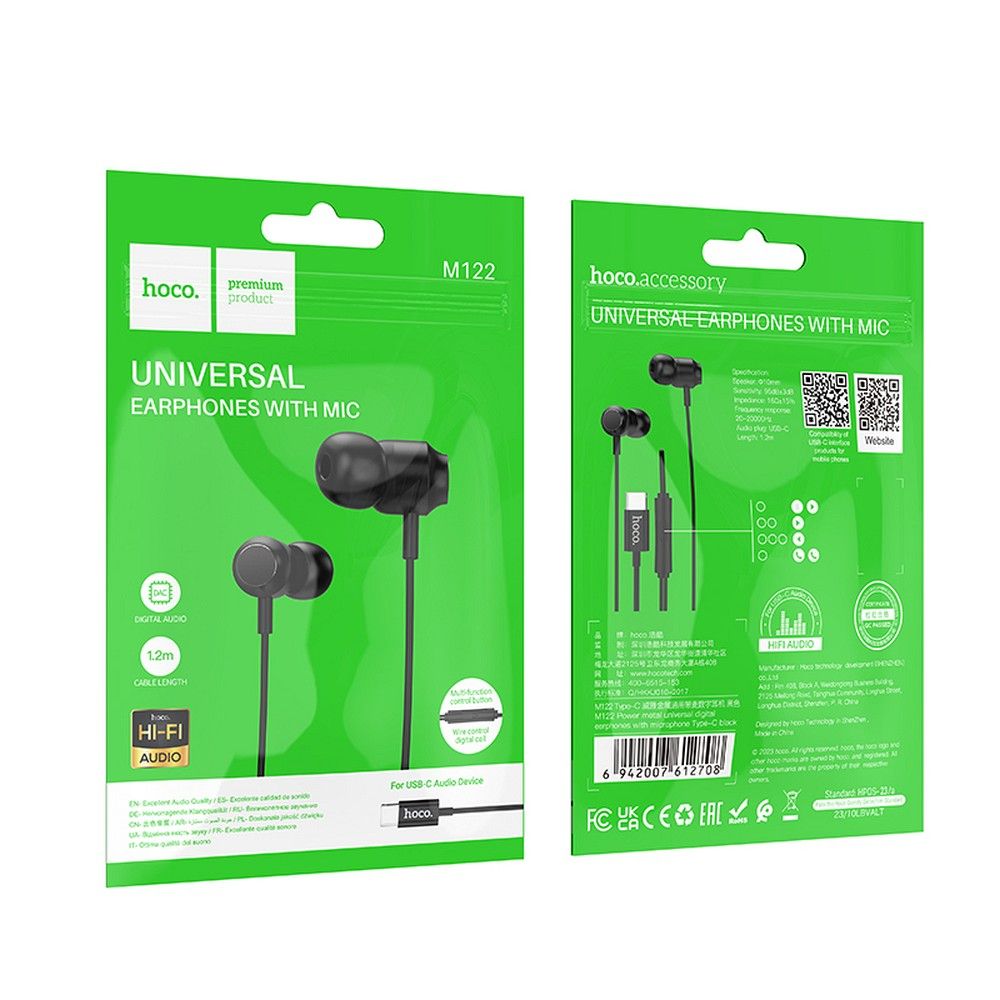 Hoco M122 USB C žičane slušalice In-Ear crne