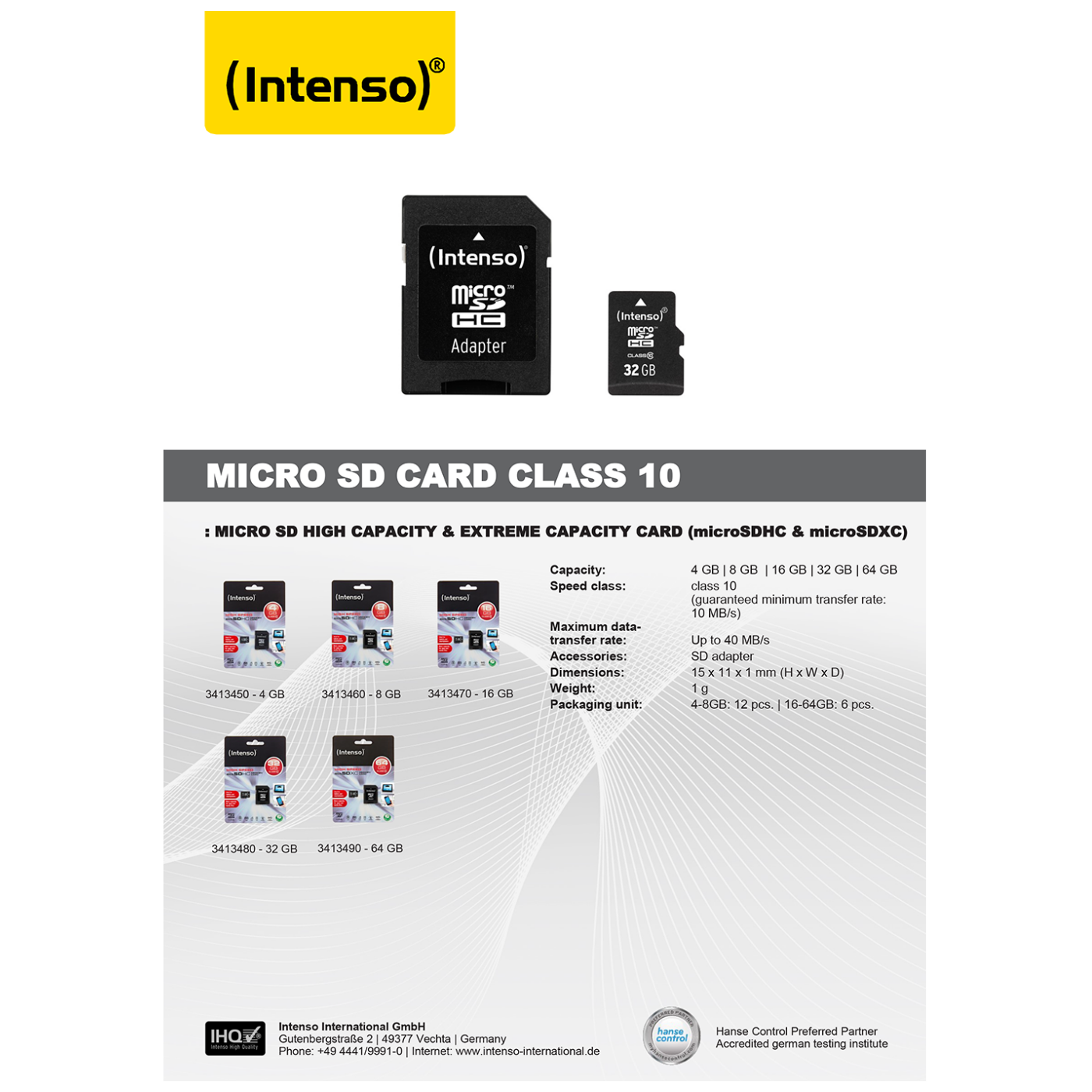 (Intenso) Micro SD Kartica 8GB Class 10 (SDHC & SDXC) sa adapterom - SDHCmicro+ad-8GB/Class10
