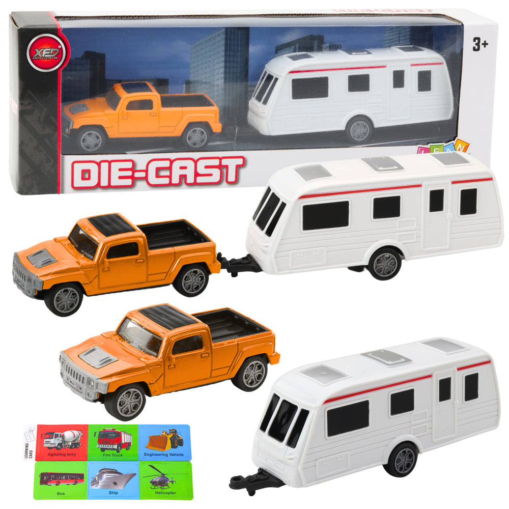 Metalni set vozila Pickup s kamperom DIE-CAST - narančasti