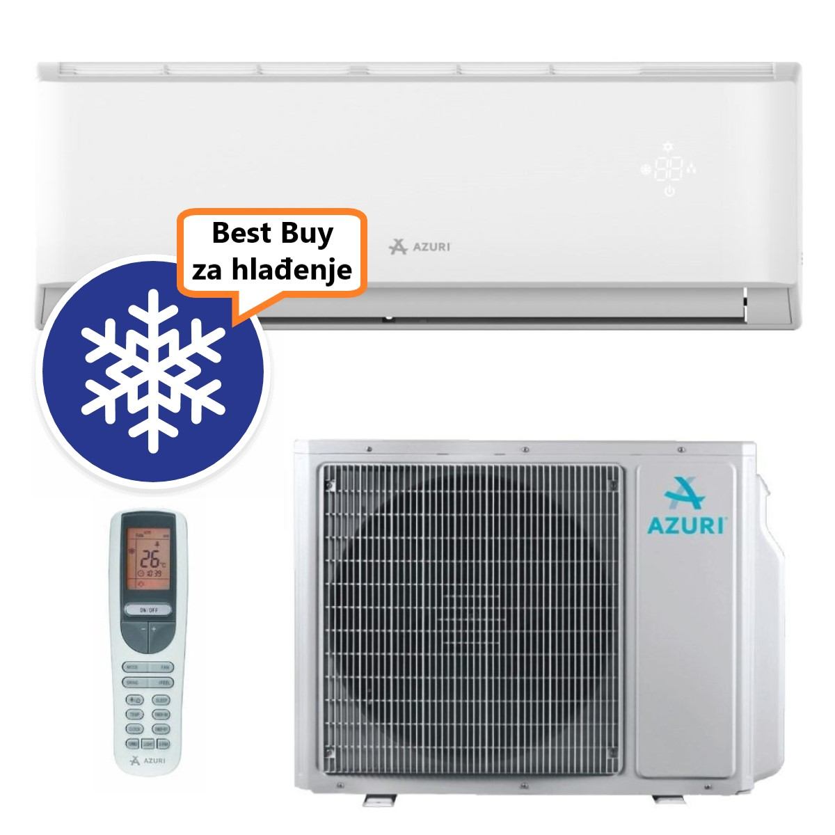AZURI KLIMA UREĐAJ 3,2kW AZI-WA35VH - Nora Premium Inverter, za prostor do 35m2, A++ energetska klasa, Wi-Fi, R-32