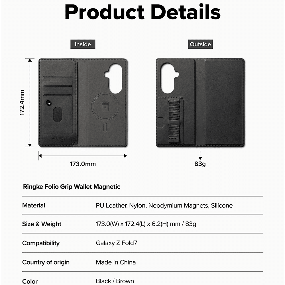 Ringke – Magnetni novčanik Folio Grip za Samsung Galaxy Z Fold 7 – crni