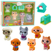 Set gumenih figura psića sa kućicom - tirkizni