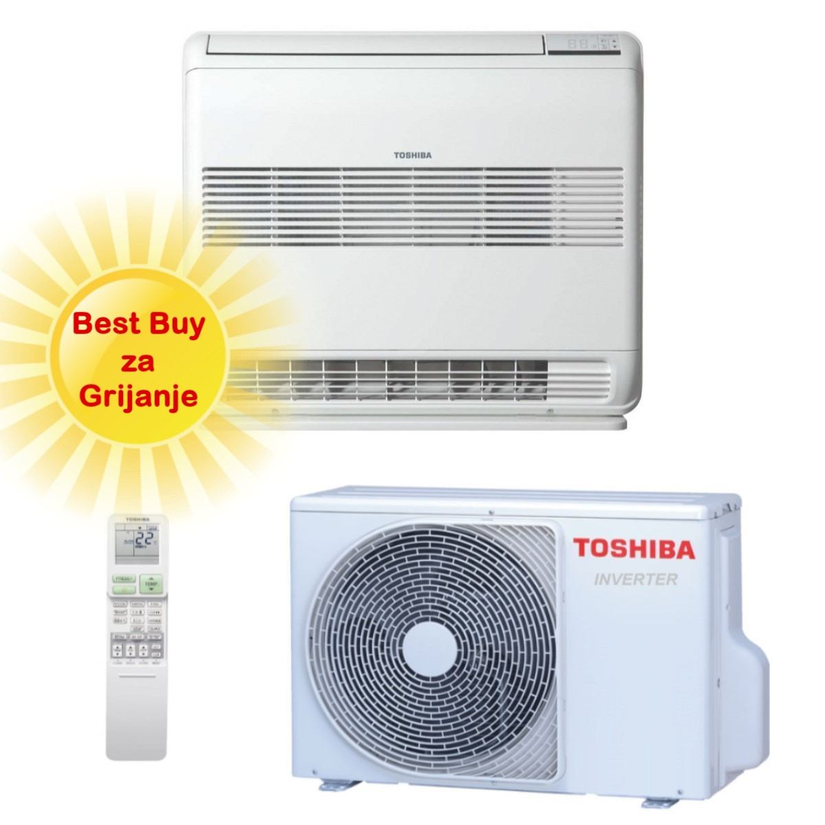 TOSHIBA KLIMA UREĐAJ 2,5kW RAS-B10J2FVG-E/RAS-10J2AVSG-E - Podna/parapetna Inverter, za 25m2, A++, R-32