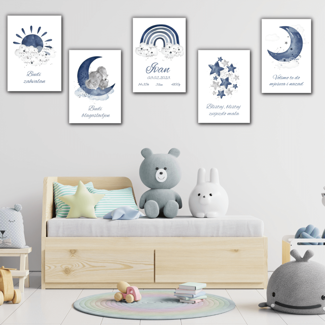 Set od 5 slika za dječju sobu – Zvjezdana inspiracija za male sanjare