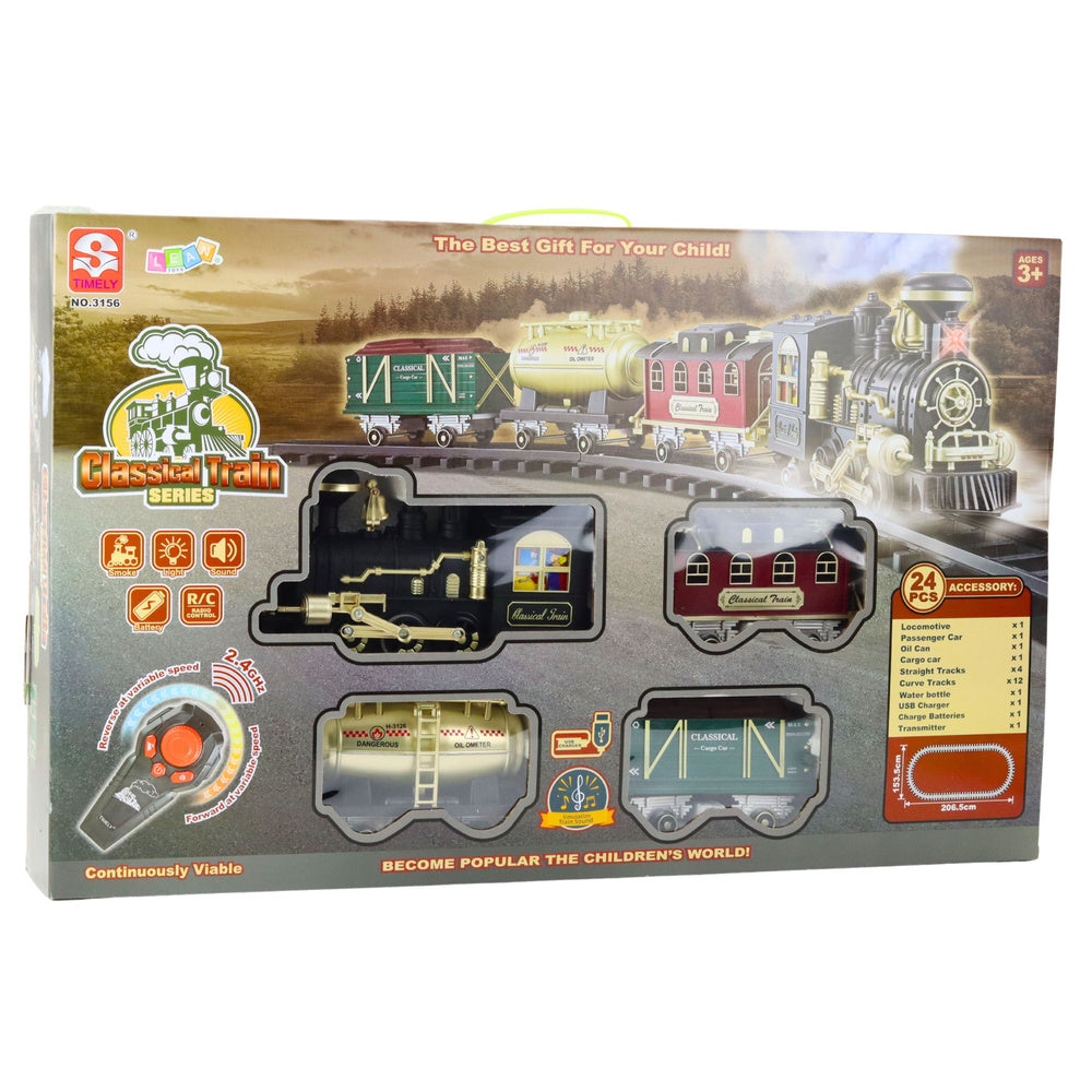 Electric Train Classic RC Train Lights Sounds Smoke 206 cm 24 pcs.