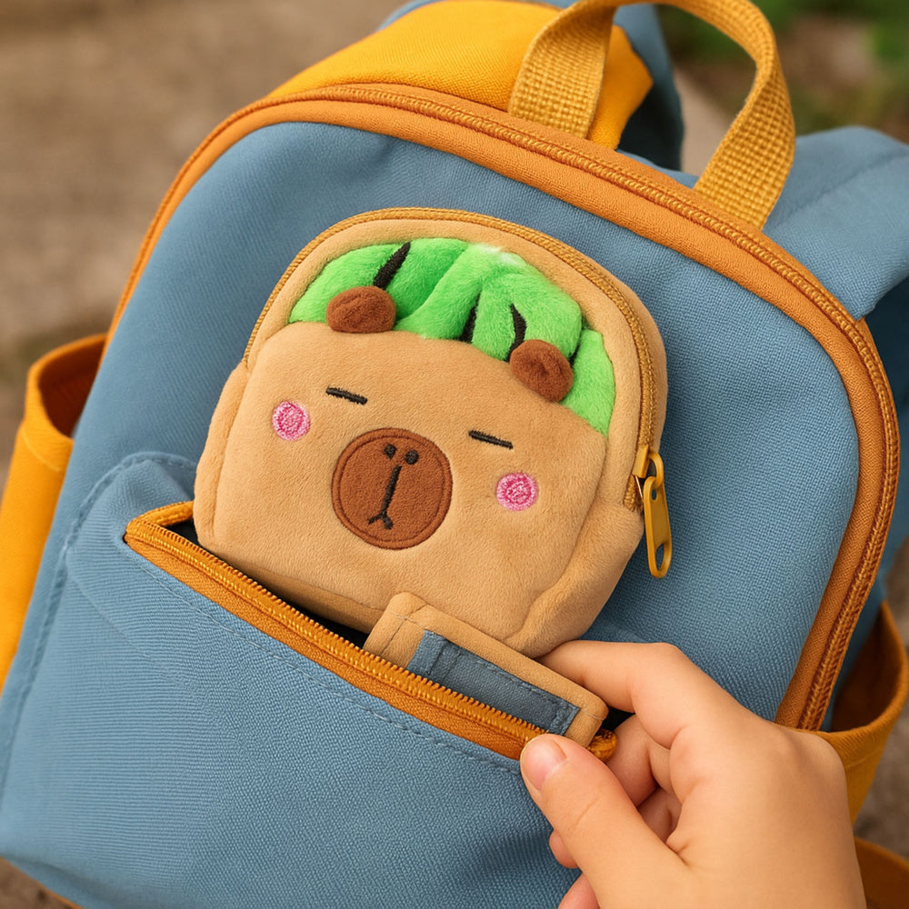 Plush Wallet with Keychain Capybara Watermelon Green 9.5 x 8 cm