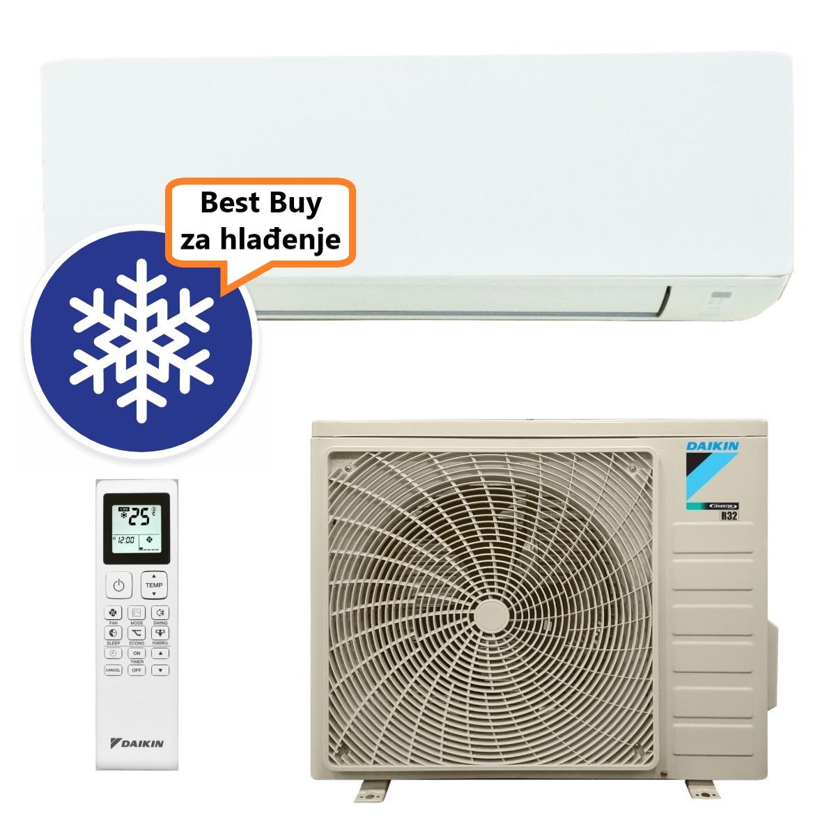 DAIKIN KLIMA UREĐAJ 2,5 kW - FTXC25E/RXC25E - Sensira, za prostor do 25m2, A++ energetska klasa, R-32