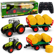 Remote Controlled RC Farm Tractor with Hay Bale Trailer and Lights 1:24