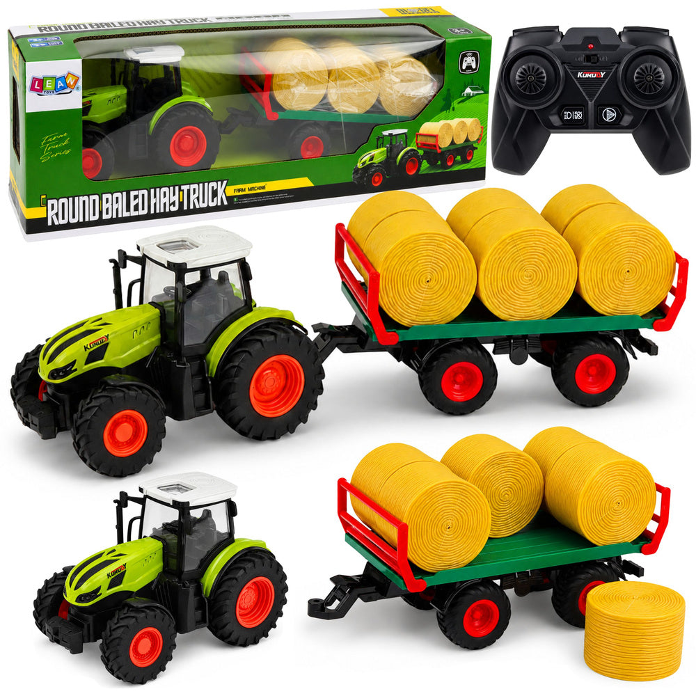 Remote Controlled RC Farm Tractor with Hay Bale Trailer and Lights 1:24