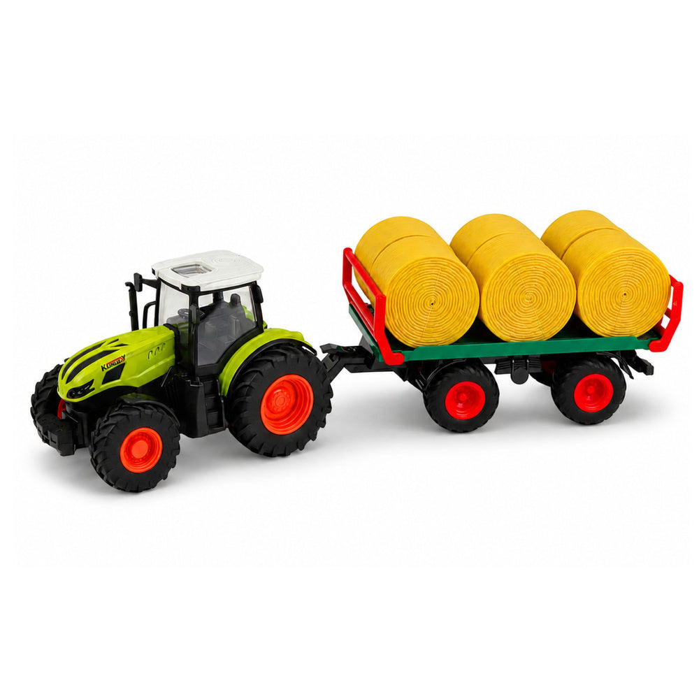 Remote Controlled RC Farm Tractor with Hay Bale Trailer and Lights 1:24