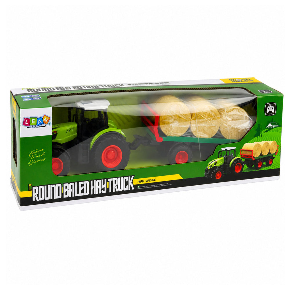 Remote Controlled RC Farm Tractor with Hay Bale Trailer and Lights 1:24