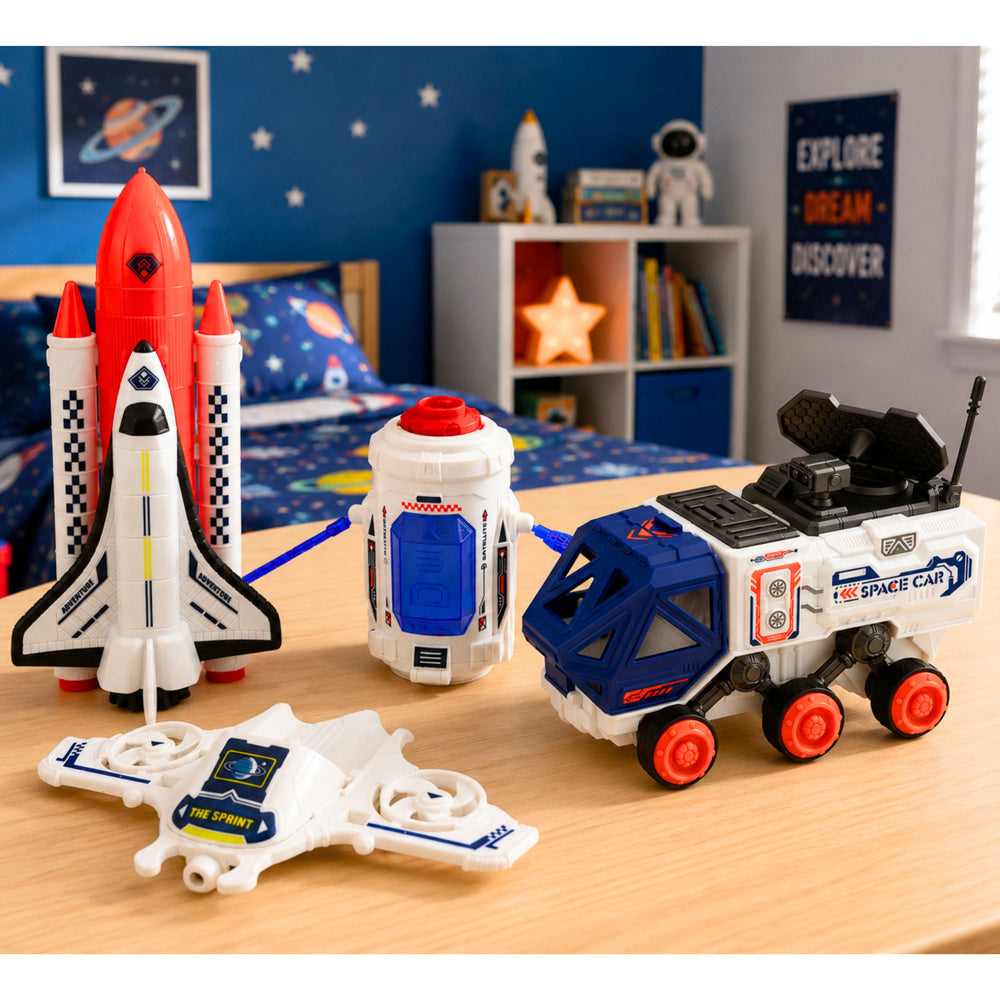 Svemirska raketa za igru sa svemirskim vozilom i astronautom - plavo/bijelo/narančasti