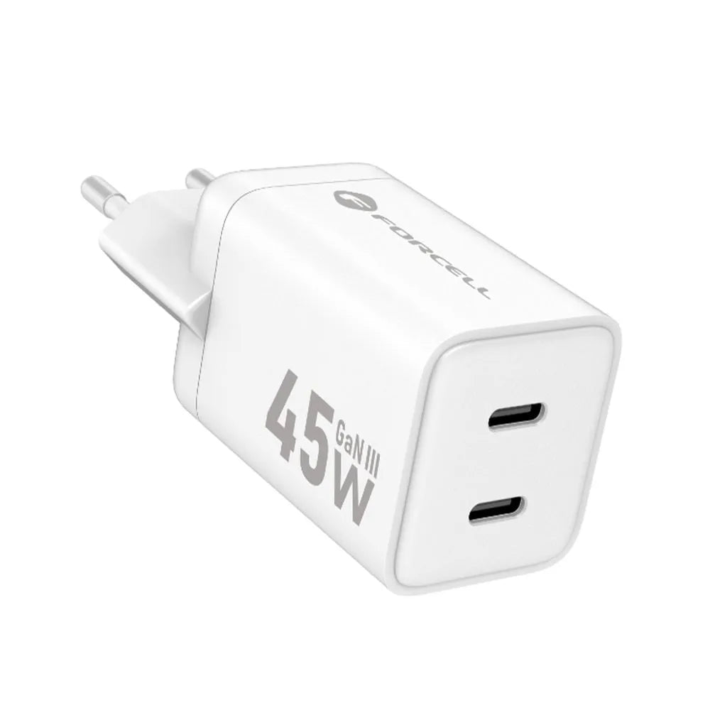 Punjač za telefone Forcell F-Energy Mini GaN III 2 x USB C PD QC4.0 45W VT-36B bijeli