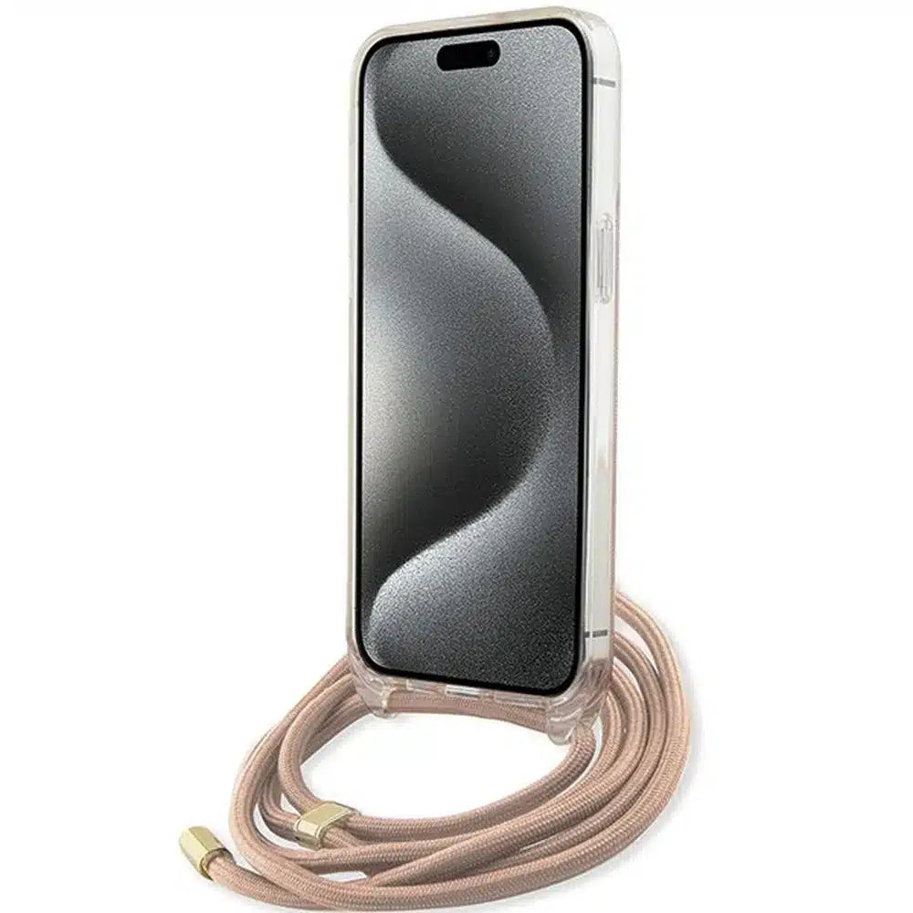 Originalna GUESS Hardcase GUHCP15XHC4SEP torbica za iPhone 15 Pro Max (Crossbody Cord 4G Print / roza)
