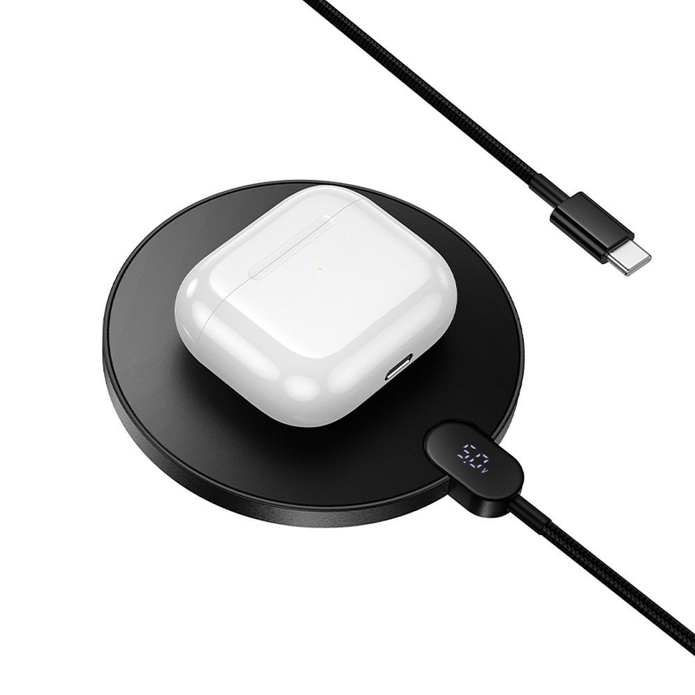Hoco 15W induktivni punjač s USB-C kabelom i zaslonom CW62 crne boje
