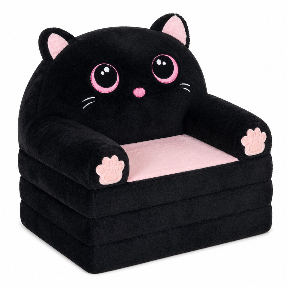 Reclining Armchair Sofa Couch Kitten 2in1 For Children Soft Plush Black