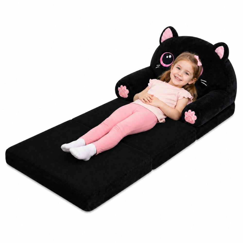 Reclining Armchair Sofa Couch Kitten 2in1 For Children Soft Plush Black